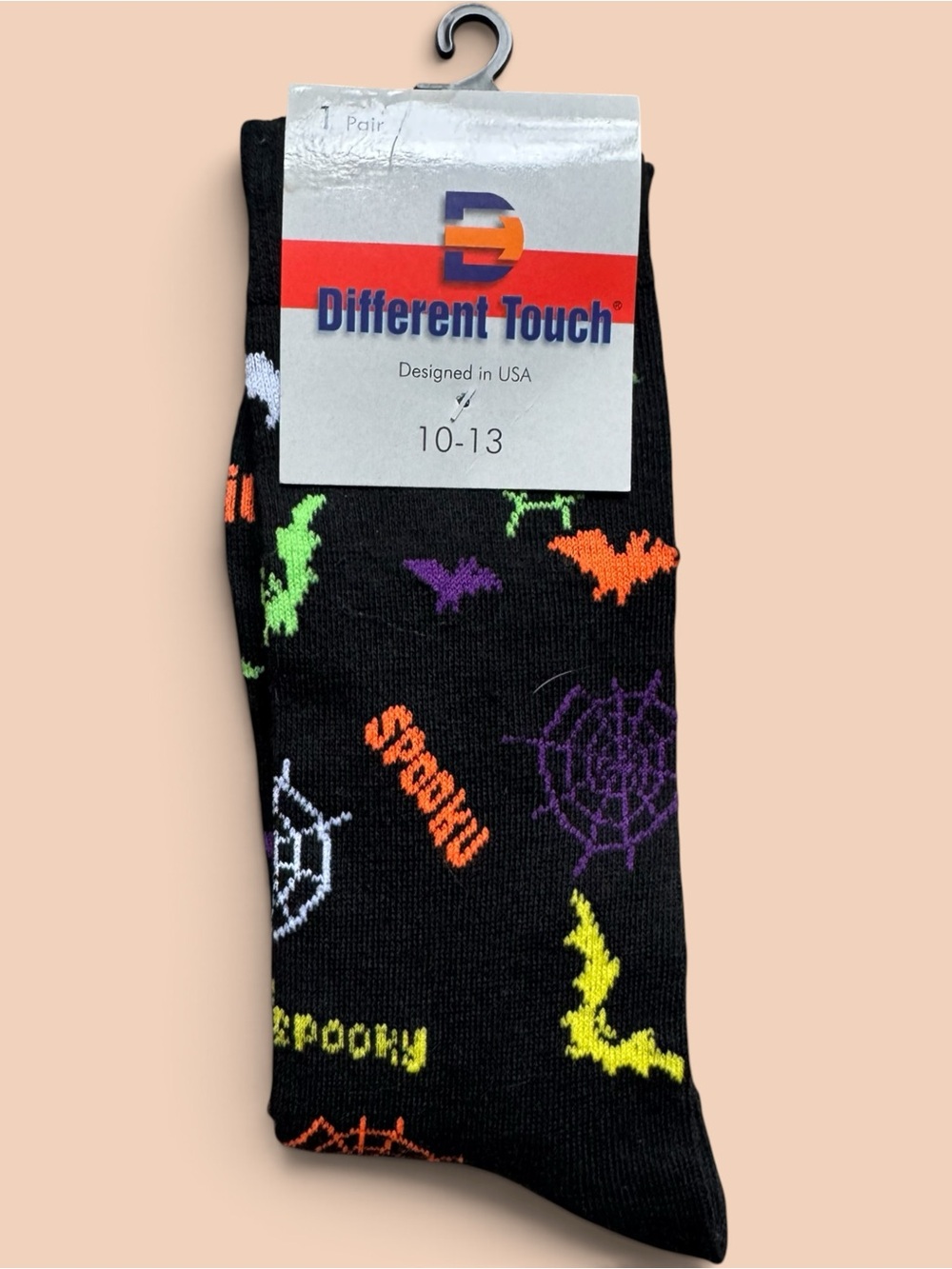 Black Halloween Patterned Socks - Spooky Bats & Webs - Picture 1 of 2